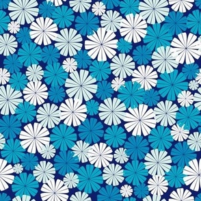 Flower Power (bachelor button) medium scale blue retro floral design