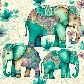 watercolor paisley elephant