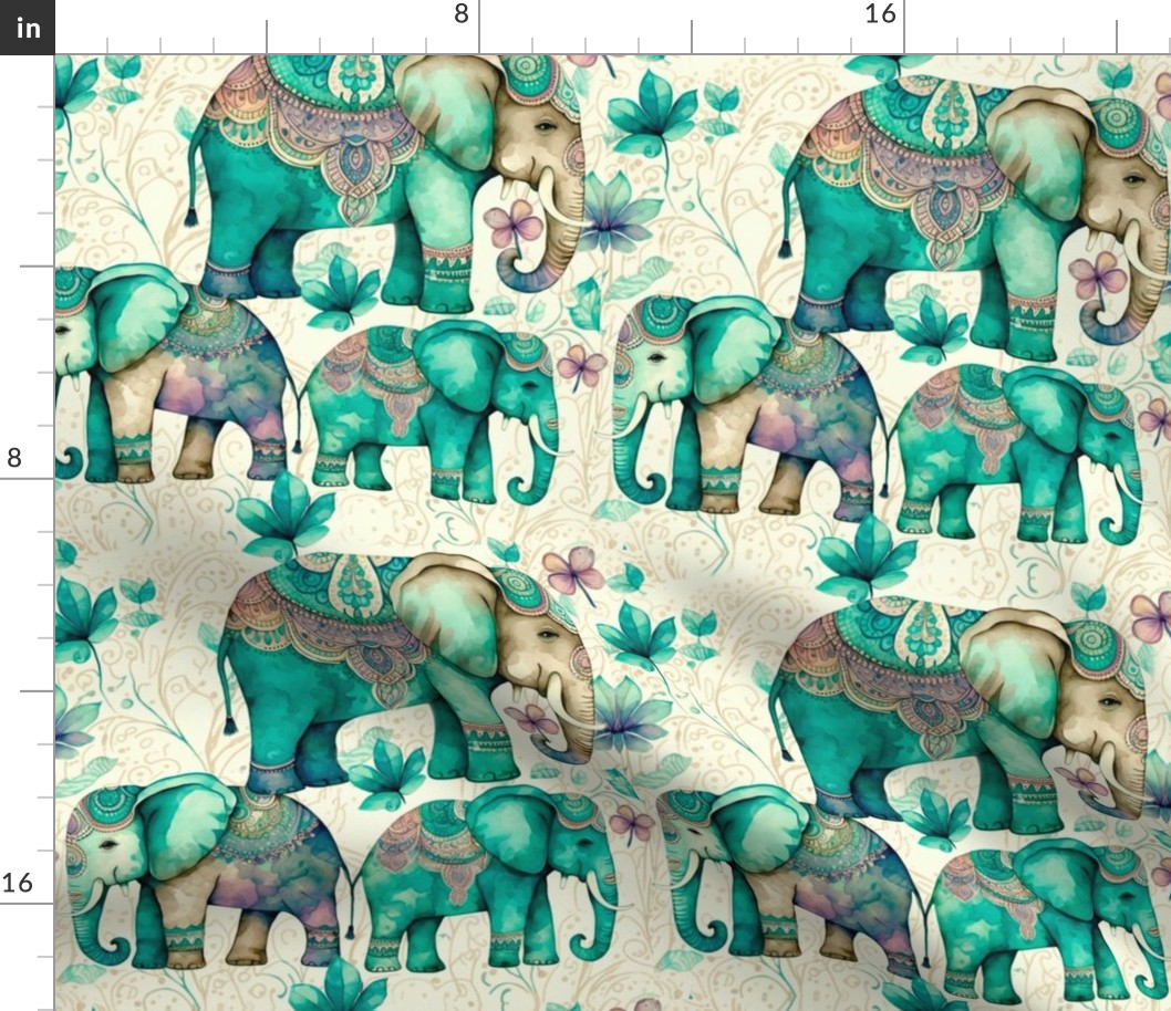 watercolor paisley elephant
