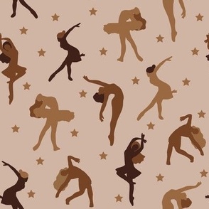 Women Dancing Poses Fun Pattern - Earthy Tone, beige background - Large scale