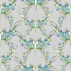 Blossoms and Butterflies on Tiny Polka Dots in Mint and Spring Green