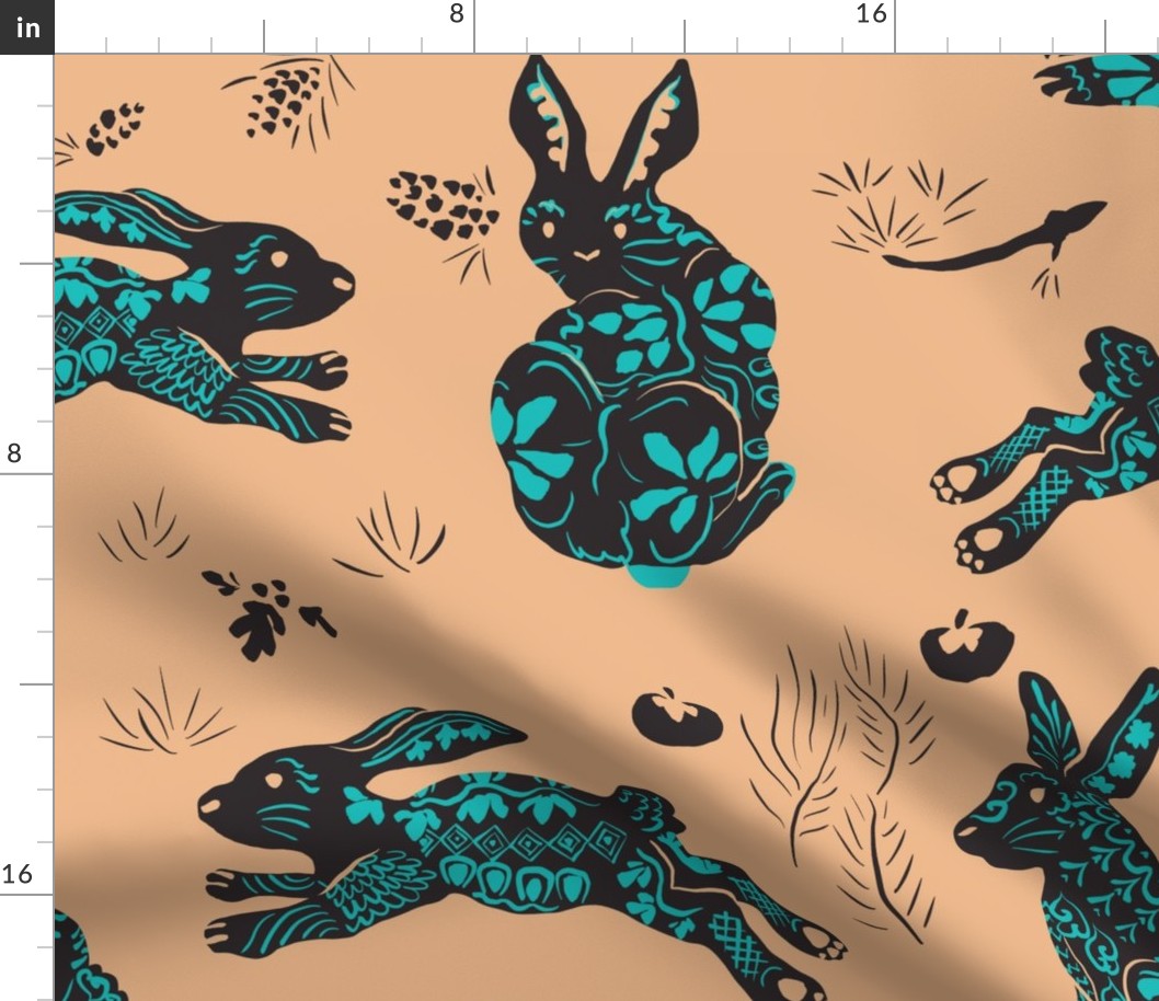 Papercut Bunnies : Raisin-Turquoise on Pear