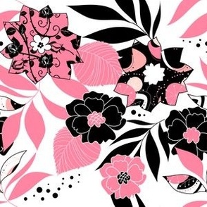 Mid Mod Mix and Match Coordinate - Tapestry Floral in Pink, Black, and White