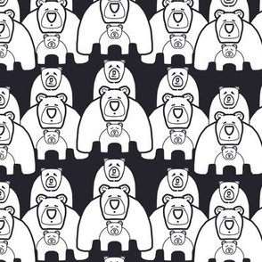 Three Bears Piggy Back -  Fun Bear Animal Rows - black and white