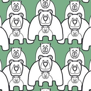 Three Bears Piggy Back -  Fun Bear Animal Rows- Green and white - 21x18"