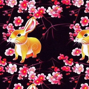 Rabbit with bright pink flowers