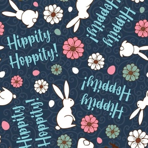 Large Scale Hippity Hoppity Easter Bunnies on Navy