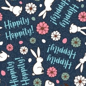 Medium Scale Hippity Hoppity Easter Bunnies on Navy