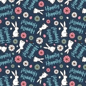 Small Scale Hippity Hoppity Easter Bunnies on Navy