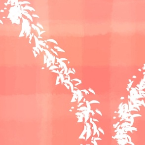 white lines with leaves on a pink watercolor gradient  - jumbo scale