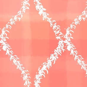 white lines with leaves on a pink watercolor gradient  - medium scale