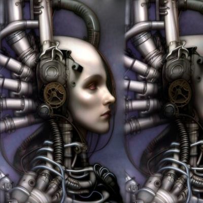 15 biomechanical bioorganic female blue purple silver woman cyborg robot android tentacles monsters cables wires cybernetics machine demons side profile aliens sci-fi science fiction futuristic flesh Halloween body horror scary horrifying morbid macabre s