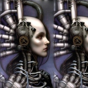 15 biomechanical bioorganic female blue purple silver woman cyborg robot android tentacles monsters cables wires cybernetics machine demons side profile aliens sci-fi science fiction futuristic flesh Halloween body horror scary horrifying morbid macabre s