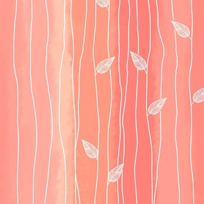 white lines and leaves on a pink watercolor gradient 