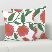 large scale block print coneflowers peachy pink on white