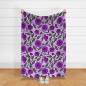 large scale block print purple coneflower on purple