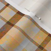 Memphis Ignite Plaid with crackle overlay Yellow and brown hues, grey blue 