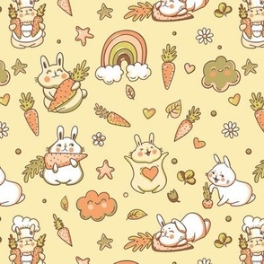 Cute rabbits wit rainbow in neutral colors