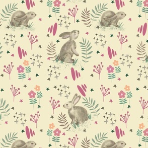 Rabbits on Pale Yellow