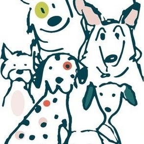 Color Pop Doodle Dogs British Historic 1950s Palette, 6in x 12in repeat scale Dark Blue Outline