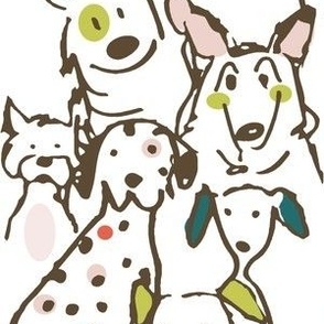 Color Pop Doodle Dogs British Historic 1950s Palette, 6in x 12in repeat scale, Brown Outline