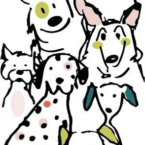 Color Pop Doodle Dogs British Historic 1950s Palette, 6in x 12in repeat scale, Black Outline