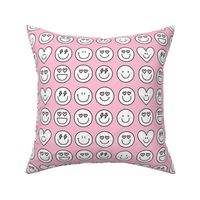 happy face smiley guys on pastel pink LG - valentines day collection