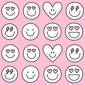 happy face smiley guys on pastel pink LG - valentines day collection