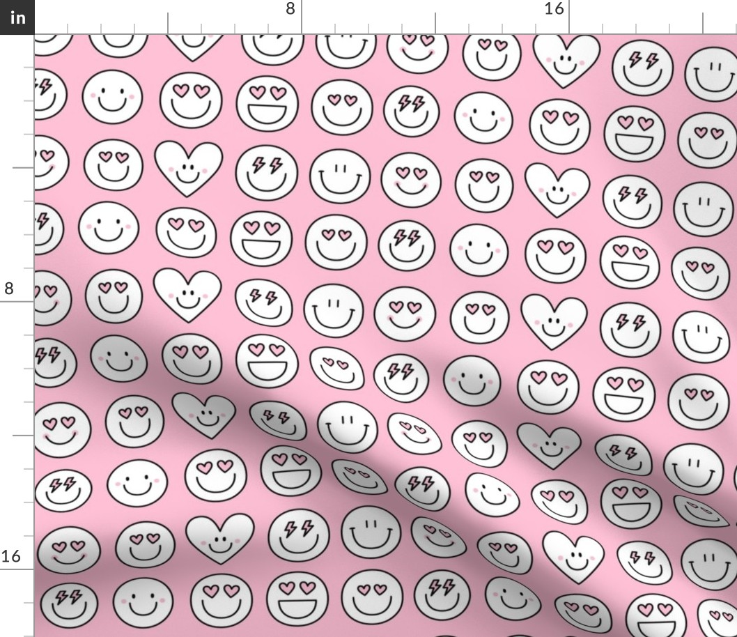 happy face smiley guys on pastel pink LG - valentines day collection