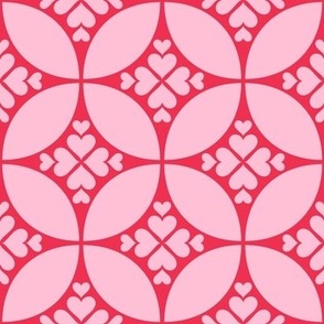 heart tiles pastel pink on red LG - valentines day collection