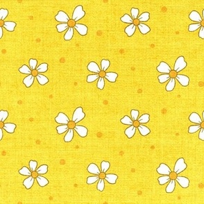 Polka Dot Flowers on Yellow, Textured
