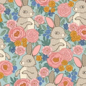 Rabbits And Flowers medium