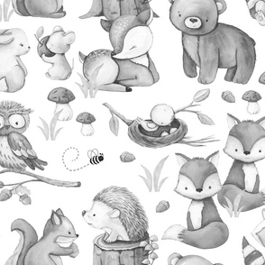 Gray Woodland Forest Animals Baby Nursery LARGE SIZE