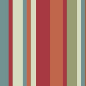 Vertical Stripes in Red Green Teal and Orange (Large Scale) 