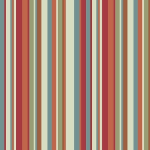 Vertical Stripes in Red Green Teal and Orange (Small Scale) 