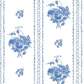 Canton Rose scallop stripe blue and white, large scale