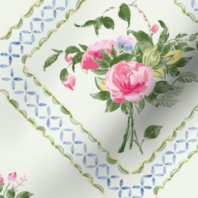 Canton Rose tiled bouquet, light green and pink