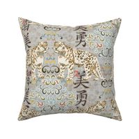 snow leopard damask gray and tan