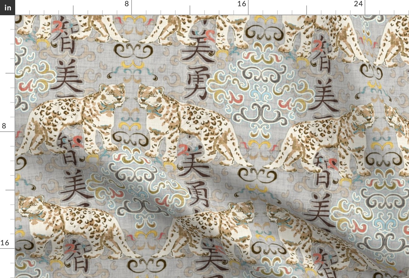 snow leopard damask gray and tan