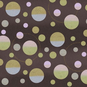 (M-L) Textured Retro Green Blue Dots on Dark Brown