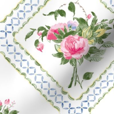 Canton Rose tiled bouquet, pink, green, white, blue