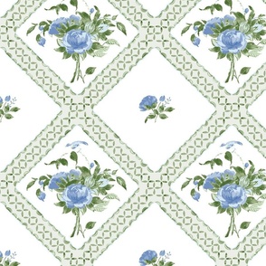 Canton Rose tiled bouquet, blue, green, and white