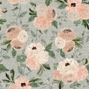 Large - Midnight Florals ll - Washed Off Grey w Texture