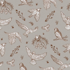 New Zealand Native Birds _Boho style_ GRAY and OAK BROWN_medium scale