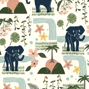 Wallpaper elephant in tropical rainforest 