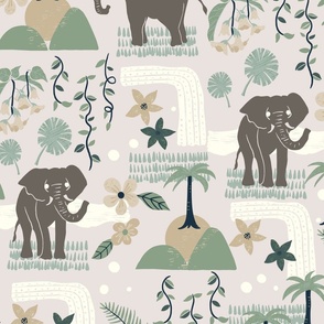 Wallpaper elephant in tropical jungle neutral