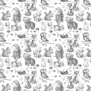 Gray Woodland Forest Animals Baby Nursery SMALL SIZE