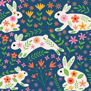 Blue Floral Fabric Bunnies / Floral Bunnies / Purple Farmhouse