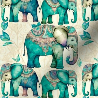 soft paisley watercolor elephants