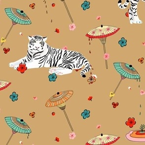 tigers and umbrellas- tan